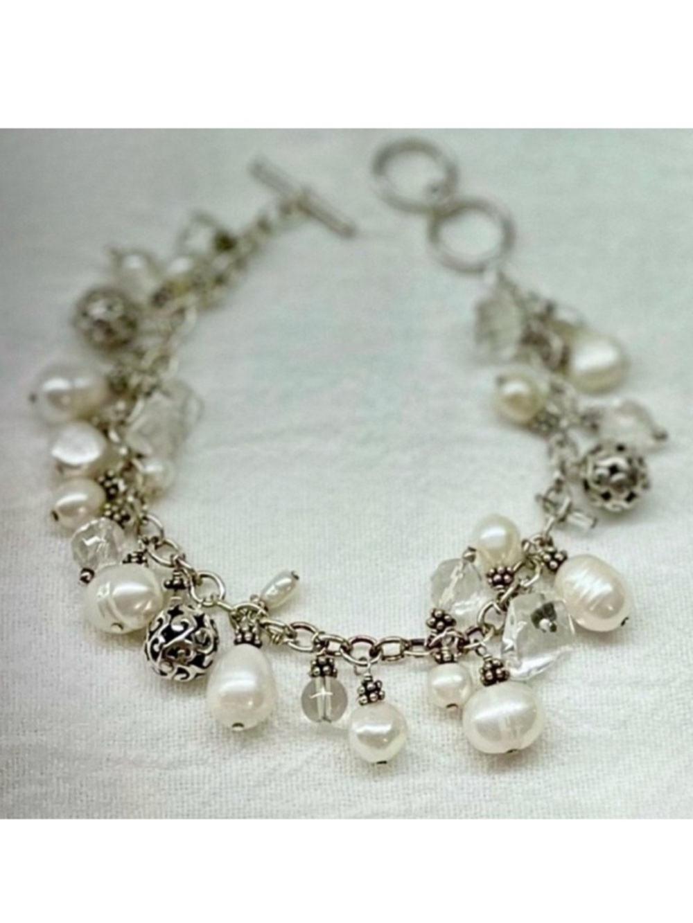 Silpada Cha Cha Sterling Silver, Pearl & Quartz Bracelet • RARE • LIKE NEW